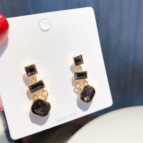

korean style girl earrings silver pin geometric imitation rhinestone gem drop earrings for women fashion jewelry accessories