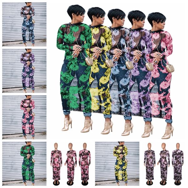 

european fashion perspective stretch mesh print dress dress, yellow, purple, green, blue, pink, support mixed batch, Black;gray