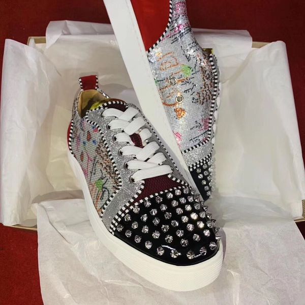 

2019 new season sudded red bottom sneakers men casual shoes luxury print silver pink pik no limit rare studs and rhinestones graffiti, Black