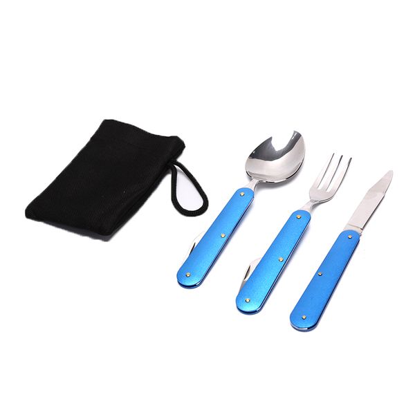 

3pcs/set folding portable stainless steel knife spoon fork utensils outdoor sports camping barbecue picnic dishes tableware