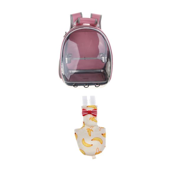

transparent pet space capsule carrier backpack pink 360 degree sightseeing with feeding cups tray & flight suit -banana s