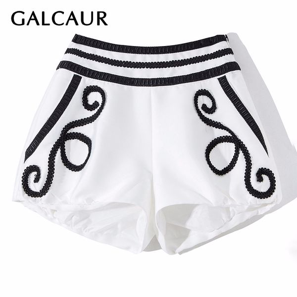 

galcaur повседневная вышивка пэчворк женские шорты высокая талия хит цвет большой размер короткие брюки женская мода лето 2020, White;black