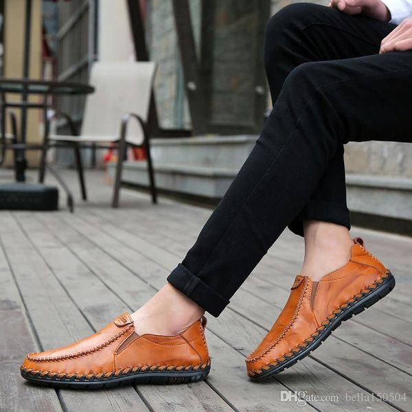 

genuine leather male shoes leisure dress shoe suede loafer official shoes gentle mens travel walk shoe casual comfort breath shoes, Black