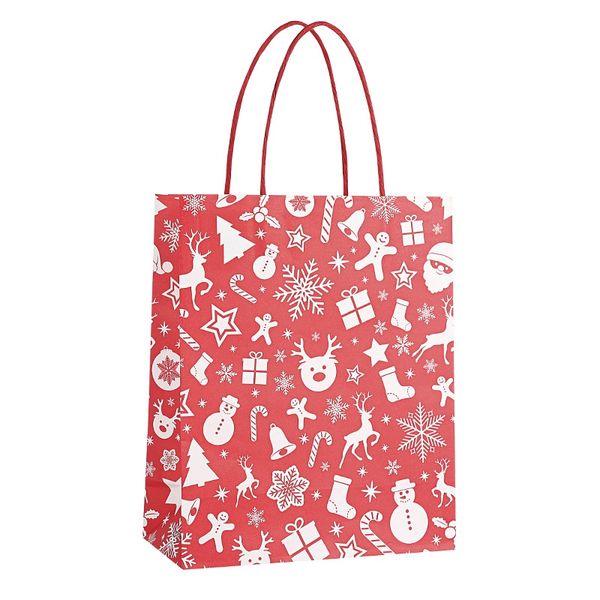 

12pcs merry christmas gift bag christmas tree cute santa paper bags with handles party cookie packaging gift handbags