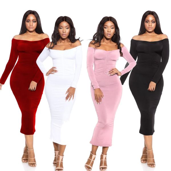 Evening White Red Pink Black Ruched Woman Dress Mid Calf Length