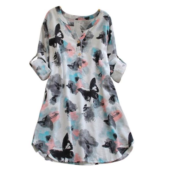 

Womens Dresses Sexy V Neck Full Sleeve Butterfly Print Casual Loose Beach Mini Dresses Vestidos Femininos Robe