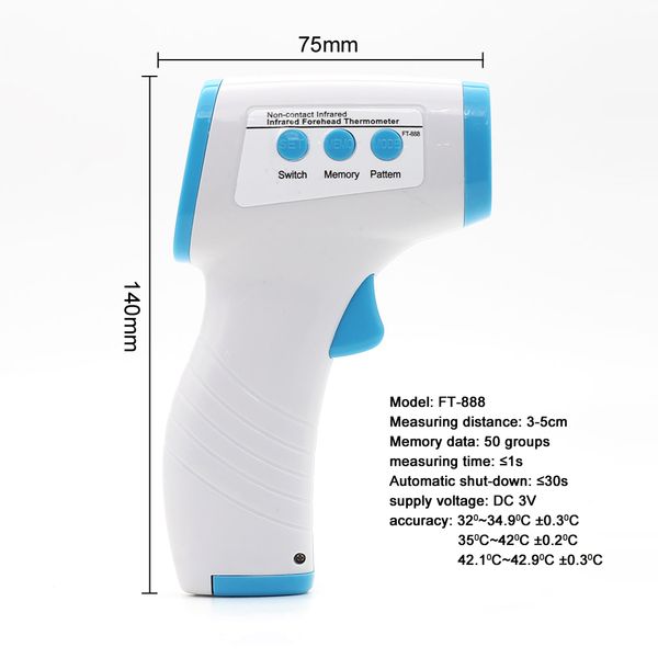 

baby digital termomete infrared forehead body thermometer medical gun non-contact infrared temperature measurement device, Black;white