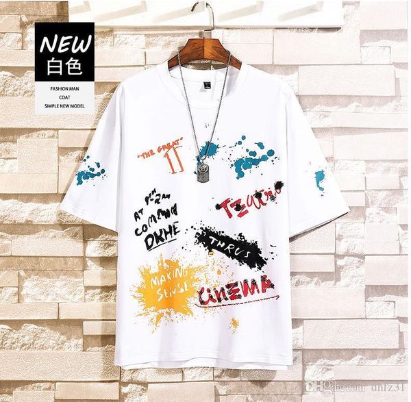 

2020 new couples fashion brand summer short-sleeved t-shirt male korean version of loose half-sleeved cotton trendy top, White;black