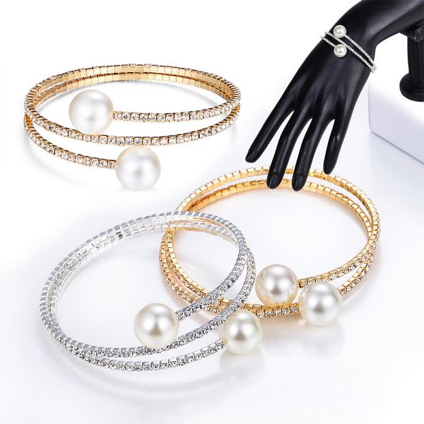 

find me 2019 new fashion intertwine multilayer beads bracelets crystal mosaic imitation pearl bracelet bangles for women jewelry, Golden;silver