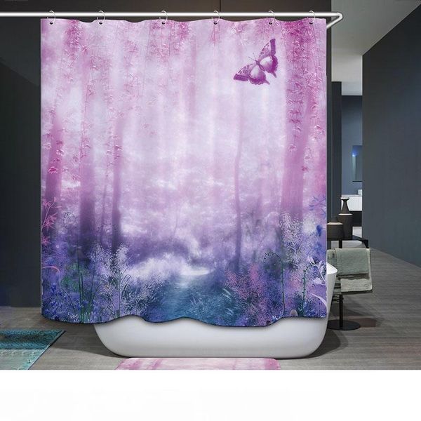 

запасенный полиэстер водонепроницаемый пурпурное сердце дерево живописный душ занавес ванная комната занавес 12 крючков декор mildewproof ва