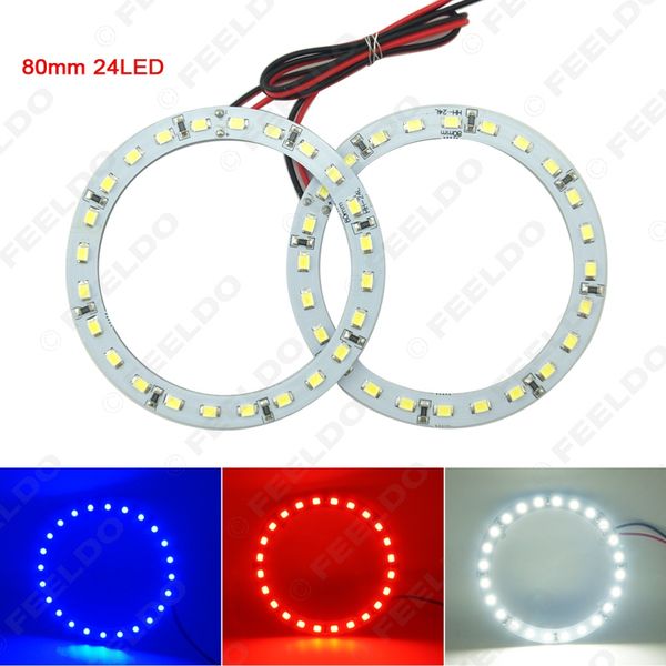 

2pcs / серия 80мм автомобилей Angel Eyes 1210/3528 24SMD LED Фара Halo Ring Angel Eye Lighting Белый Красный Син