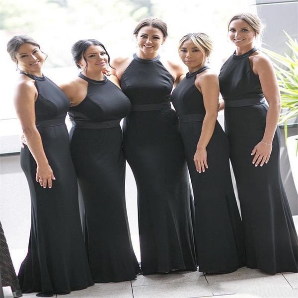 

country black bridesmaid dresses 2020 new mermaid halter neck sleeveless gothic country forest wedding guest dress, White;pink