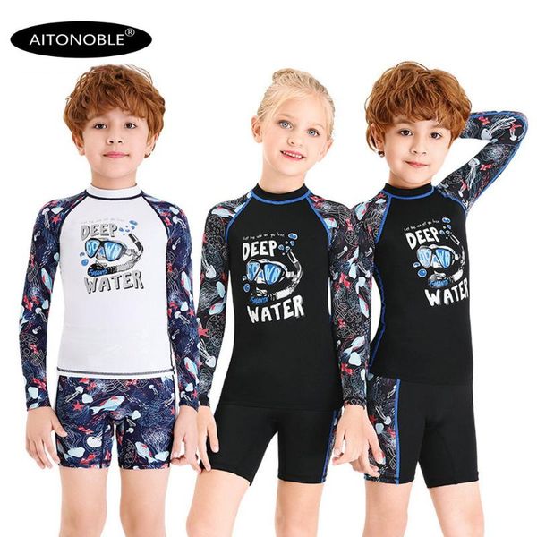 

aitonoble 2020 new kids rash guard upf 50+ kids diving suit long sleeve rashguard for boys and girls