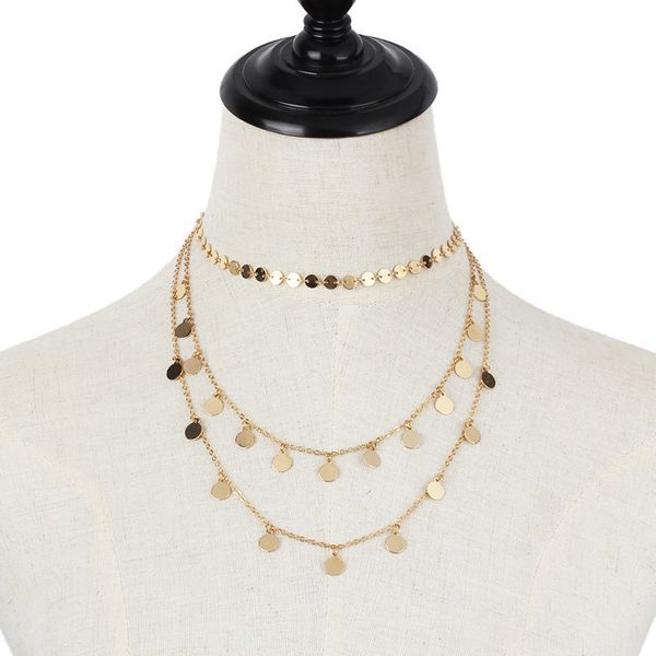 

аксессуары круглых блестки ожерелья металла ожерелье многослойного, Silver