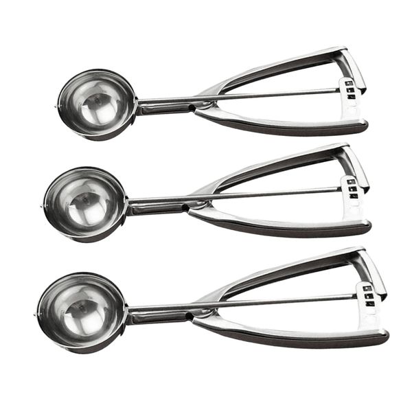 

3pcs multipurpose stainless steel cookie ice cream scoop kit dishwasher safe