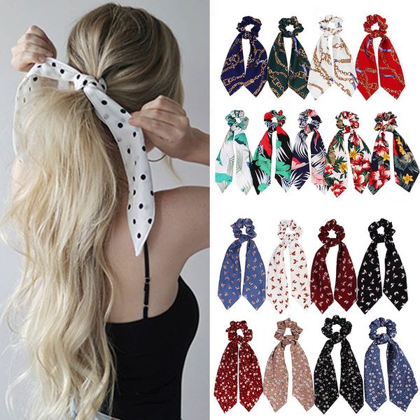 

fashion summer ponytail scarf elastic hair rope for women hair bow ties scrunchies hair bands flower print ribbon hairbands