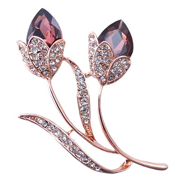 

wholesale 10 pcs rose gold plated flower with rhinestone crystal brooch for elegant women fashion jewelry, Gray
