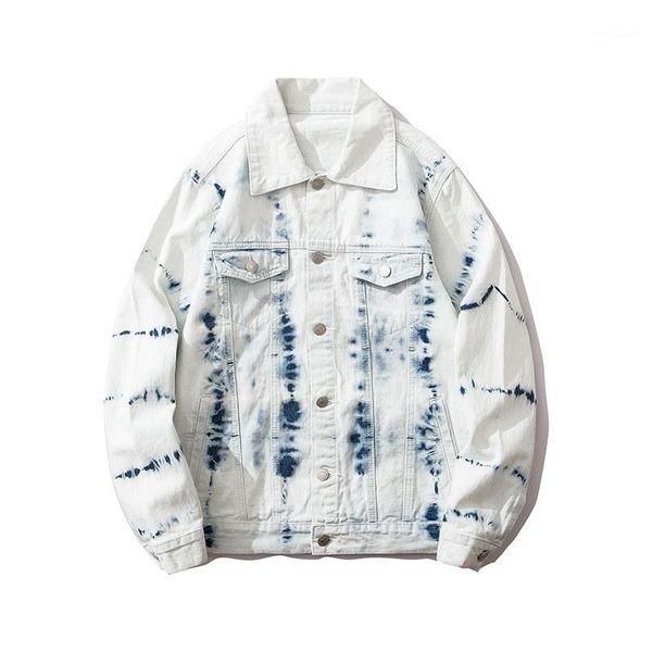 

tie dye print denim jacket mens fashion street style casual coat male lapel neck clothing splash ink, Black;brown