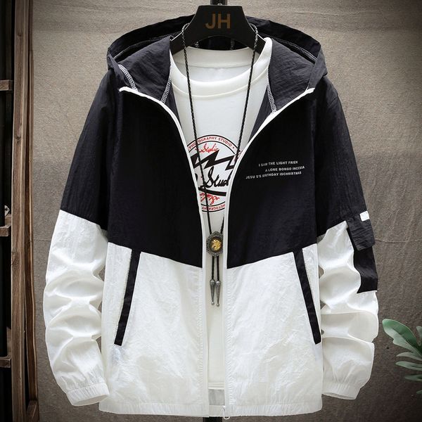 

2020 summer new casual jacket thin section hooded stitching jacket comfortable breathable men's outerwear 4xl, Black;brown