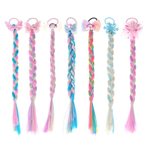 

colorful wig hair ropes girls hair bands kids accessories twist elastic braid cute fashion ponytail headwear twist braid, Slivery;white