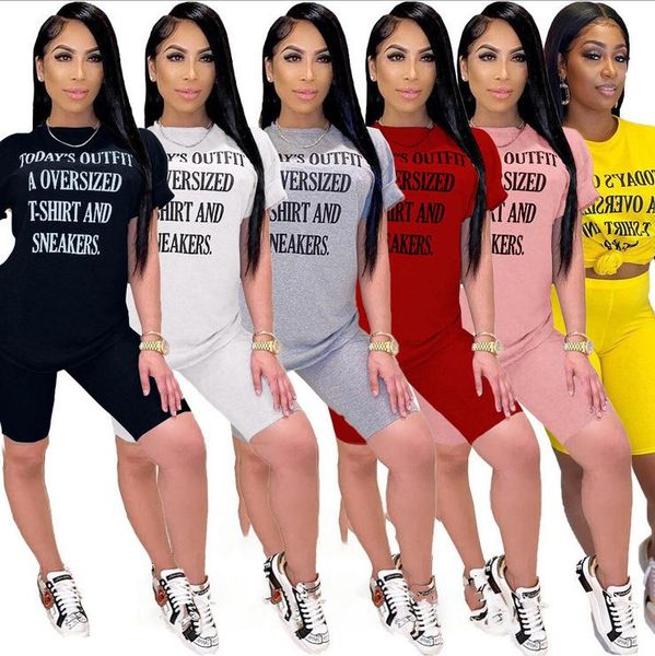 

women designer tracksuits letter off set print two piece shorts set summer short sleeve shorts suits 6 colors, Black;white