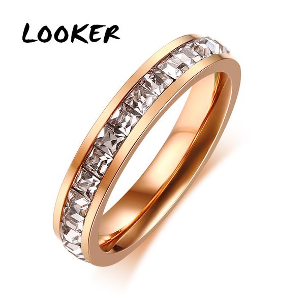

europe and america classic titanium steel wedding ring elegant queuality fashion rose gold zirconia statement ring wholesale, Slivery;golden