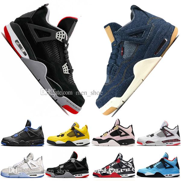 

bred 4 4s what the cactus jack laser wings mens basketball shoes denim blue eminem pale citron men sports designer sneakers