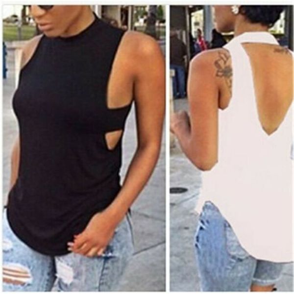 

белые tops танки женщины мода лето sexy open tank tops выдалбливают vest basic solid черный белый рукавов casual summer solid top, White