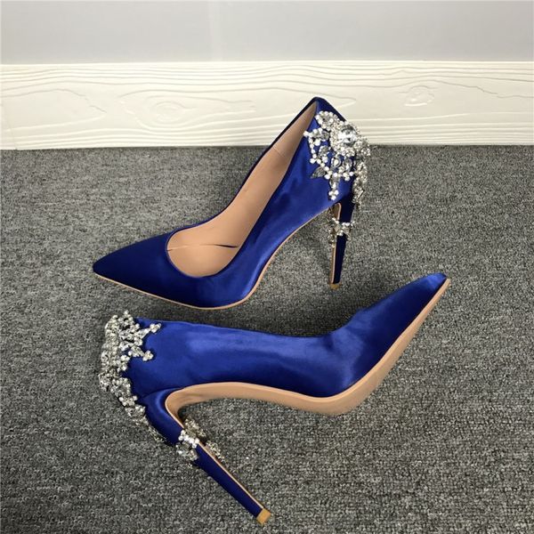 

olomm new women pumps rhinestone stiletto heels pumps pointed toe elegant blue party dress shoes women plus us size 5-15, Black