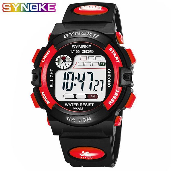 

synoke sport kids digital watch fashion colorful led watch student children multi-function waterproof swim red black clock, Slivery;brown