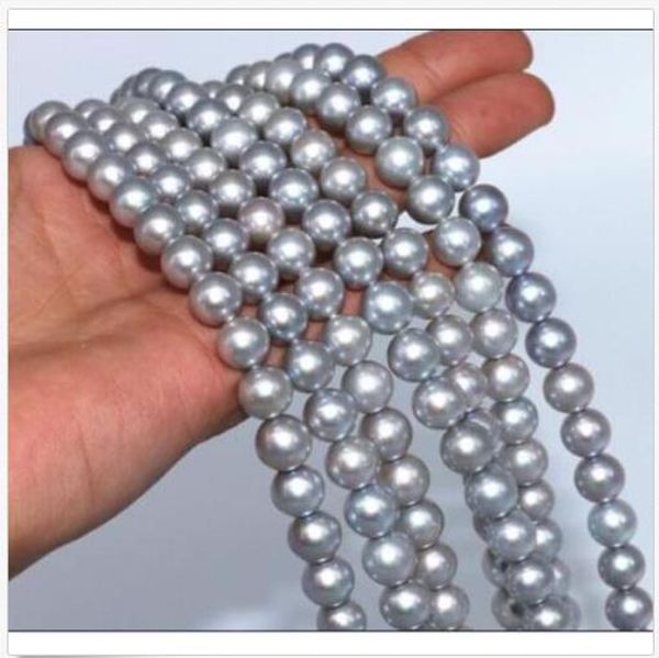 

100" 9-10mm huge natural south sea genuine silvery gray pearl necklace 14k cl, Silver