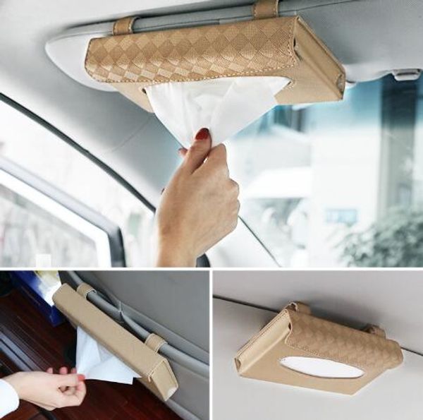 

car tissue box pu leather sun visor type tissue boxes napkin holder auto interior accessories