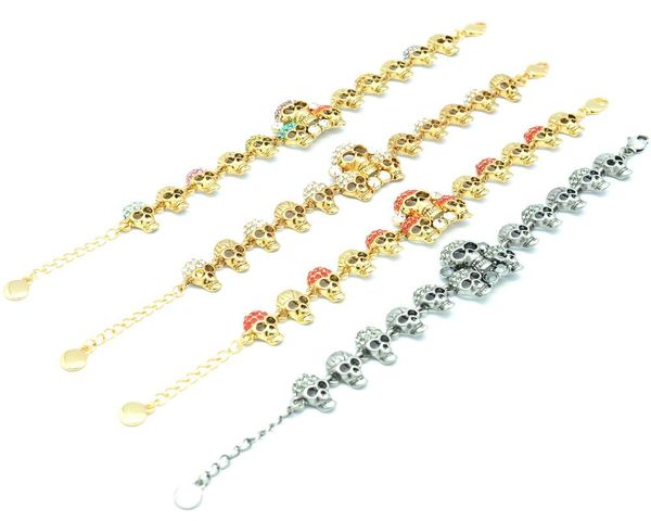 

4 color skeleton skull bracelet chain bangle with austrian crystals ska2191, Black