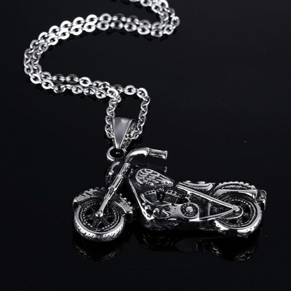 

gothic titanium steel motorcycle pendant necklace for man retro dark punk punk party jewelry, Silver