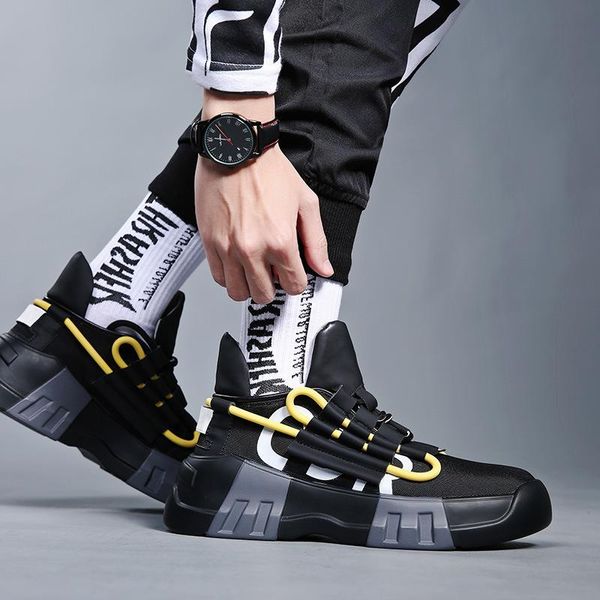 

krasovki kanye weave autumn west casual shoes male hip hop fashion mens high chunky sneakers footwear joker tenis masculino, Black