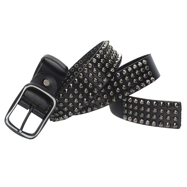 

rivet punk men women pin buckle belt genuine leather personality belt luxury gift for men women hip hop belt 2020, Black;brown