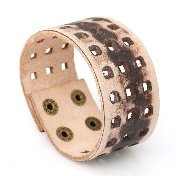 

vintage retro wide leather bracelet cuff brown charm buckle hippie rock bangles wrap punk casual jewelry biker wristbands, White