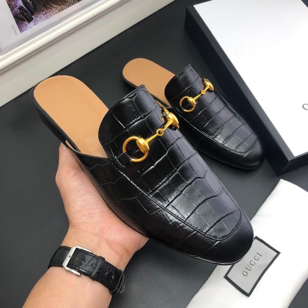 

Luxury leather loafer muller de igner lipper men hoe with brand buckle fa hion men princetown lipper ladie ca ual mule flat