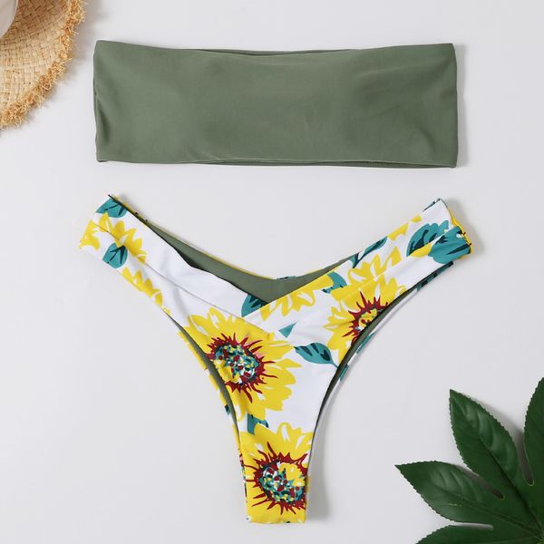 

bandeau bikini set swimsuit 2019 new coconut printed bikinis swimwear beach bathing suit brazilian swimwear biquinis bather, White;black