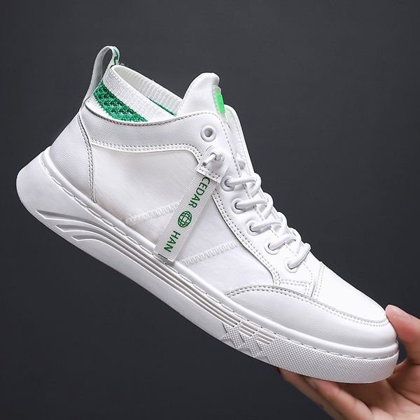 

2020 популярные big boy повседневная обувь high top кожа pu обувь для мужчин конструктора walking mens осени носка кроссовки для мужчин, Black