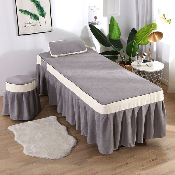 

logo customization pure color cotton and linen beauty bedspread four-piece massage physiotherapy bedspread kit single piece wholesale