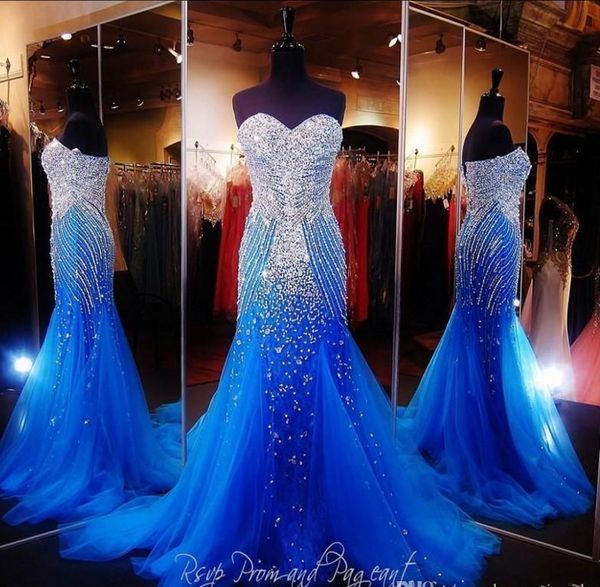 

royal blue mermaid prom dresses beaded special occasion formal gowns tulle floor length runway evening gowns, Black;red
