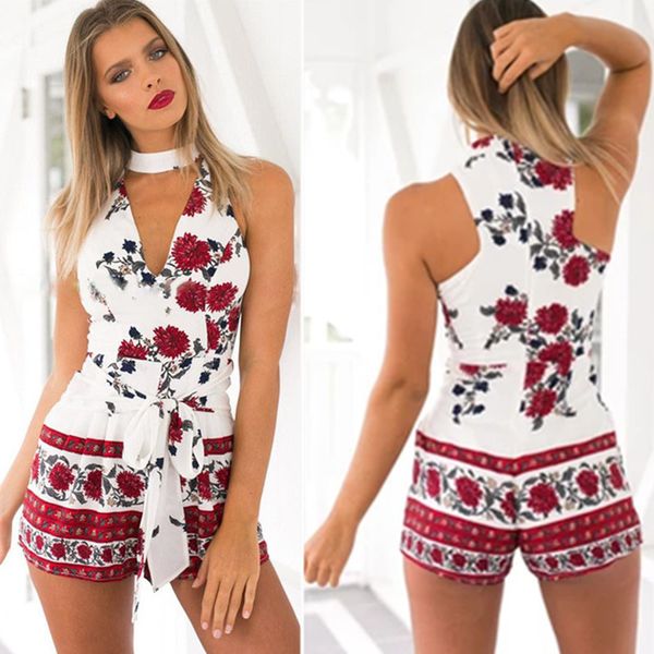 

2019 european station neck deep v-neck printed couplet shorts, Black;white