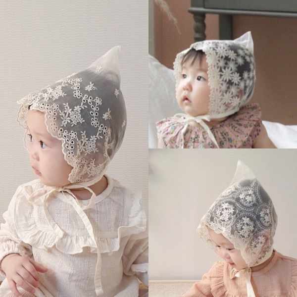 

spring summer baby girls lace cap newborn baby pgraphy props toddler flower bonnet beanie hat infant princess caps 0-18m, Yellow