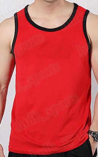 

74875 summer sleeveless sports and fitness vests men loose t shirt cotton running vest trend clothing bottom outsidse wear comfortable 50, Black;red