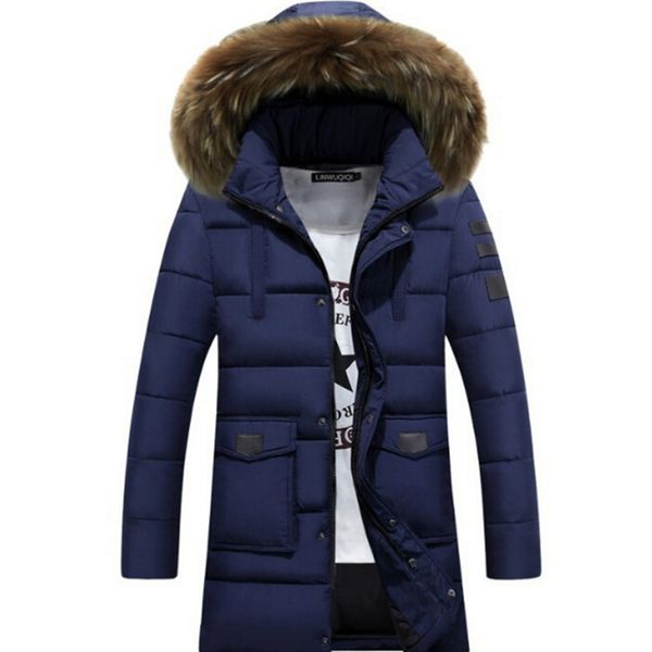 

2018 mens parka fur hooded long jackets and coats men winter warm thick fur collar causal parkas cotton male outwear size 4xl, Black