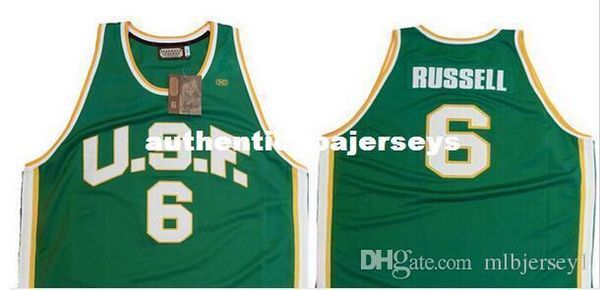 

university of san francisco # 6 bill russell jersey back, any custom name, number and sizes, rev 30 stitched embroidery jersey, Black;blue