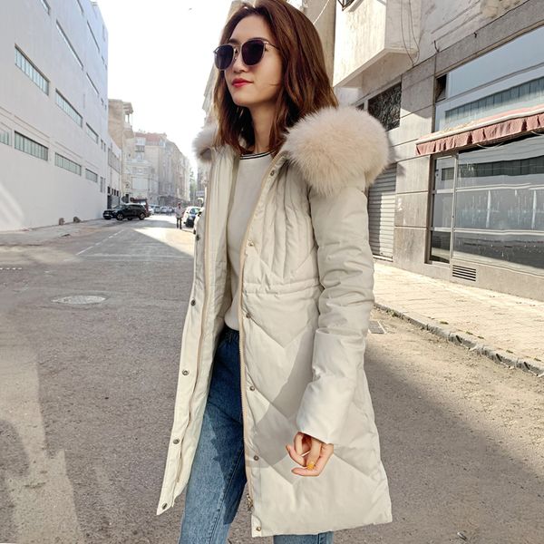 

2019 with fur collar hooded winter jacket women ladies padded outwear warm long parka outwear coat chaqueta mujer invierno, Tan;black