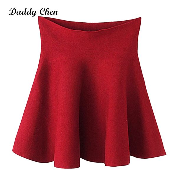 

daddy chen women high waist pleated skirts knitted short mini skirt elastic waist office schoolgirl saia femininas autumn winter, Black