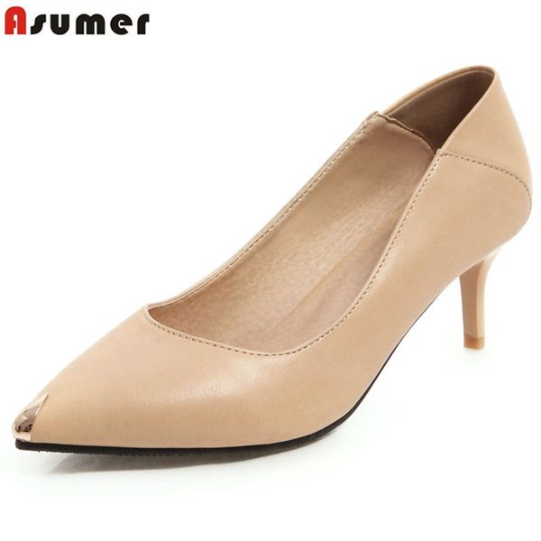 

asumer big size 34-48 basic women pumps pointed toe simple high heels dress shoes solid color nude black white ladies shoes
